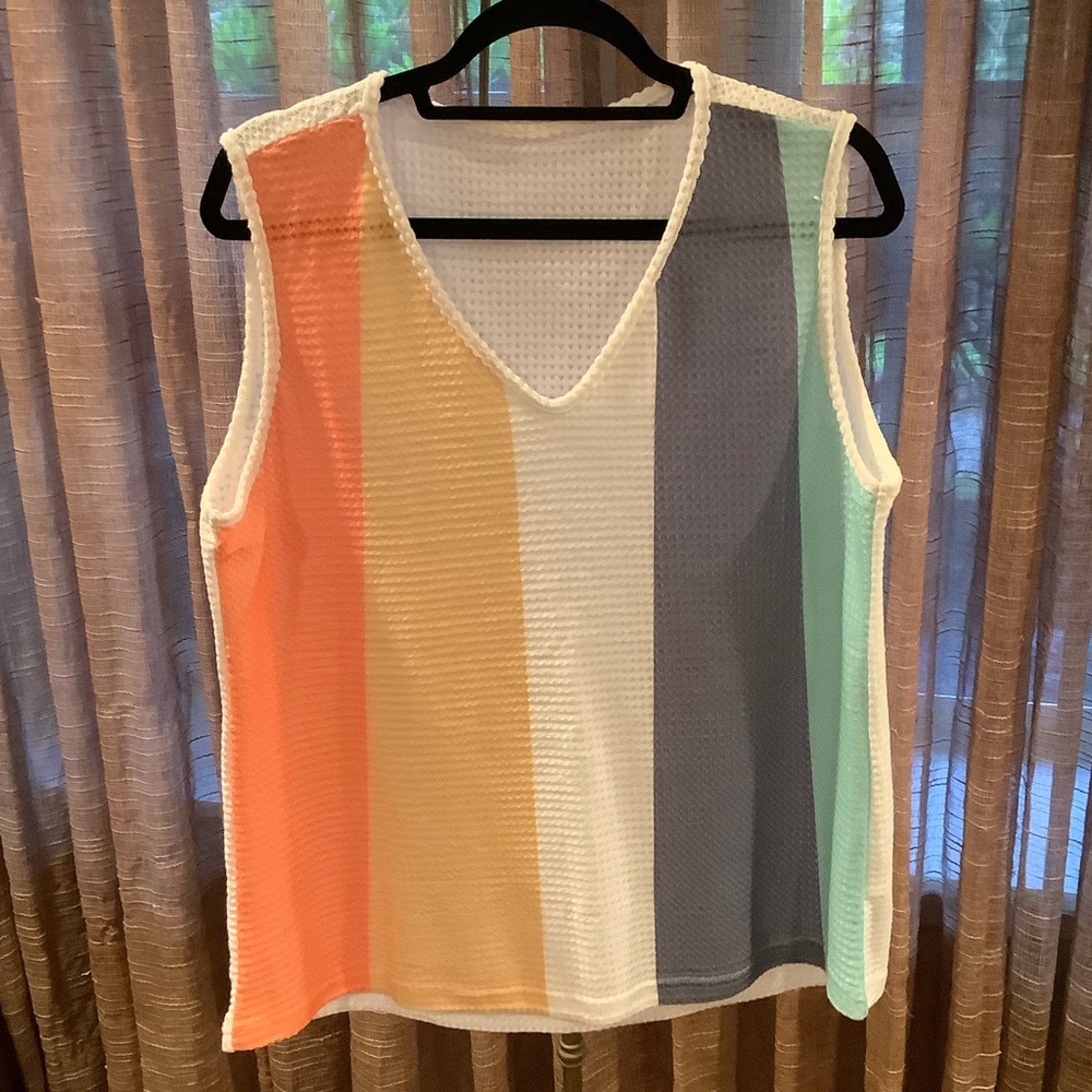 Colorful Sleeveless Top Tank waffle knit Large to XL NEW